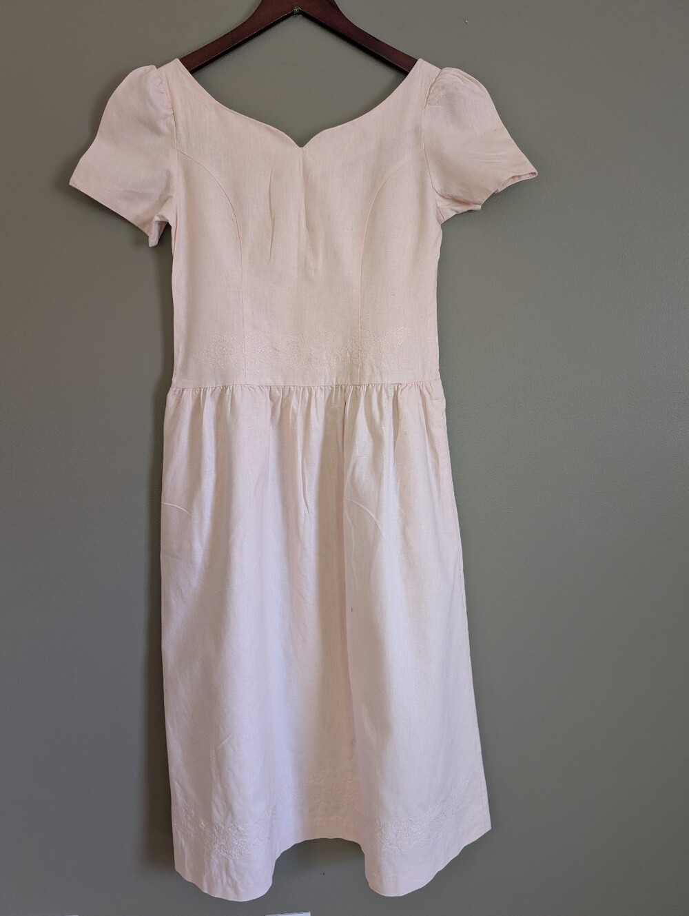 Vintage Drop Waist Linen Blend Dress Size 6